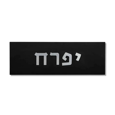 שלט כניסה בעיצוב אישי מבטון נקי בצבע שחור עם כיתוב כסף - דגם Israel