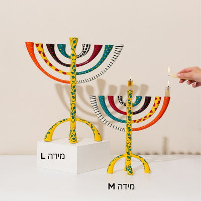חנוכיה גדולה ומעוצבת בעבודת יד בצבע אמייל - מודל The Classic Premium (Copy)  L / צהוב