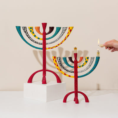 חנוכיה גדולה ומעוצבת בעבודת יד בצבע אמייל - מודל The Classic Premium (Copy)  L / אדום