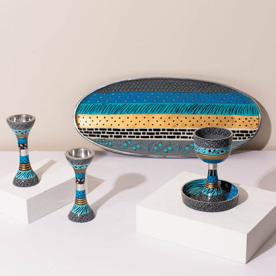 מגש הגשה בעיצוב פסים צבעוני – בעבודת יד ייחודית מאלומיניום יצוק – דגם Ovela 