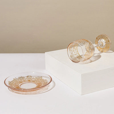 כוס קידוש יוקרתית מזכוכית על רקע ירושלים - מודל Glass & Gold (Copy)  זהב