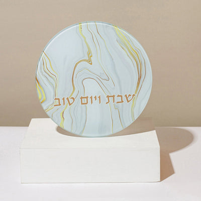 תחתית סיר מזכוכית מחוסמת בעבודת יד | עיצוב שיש עם נגיעות זהב לבן | Golden Marble 