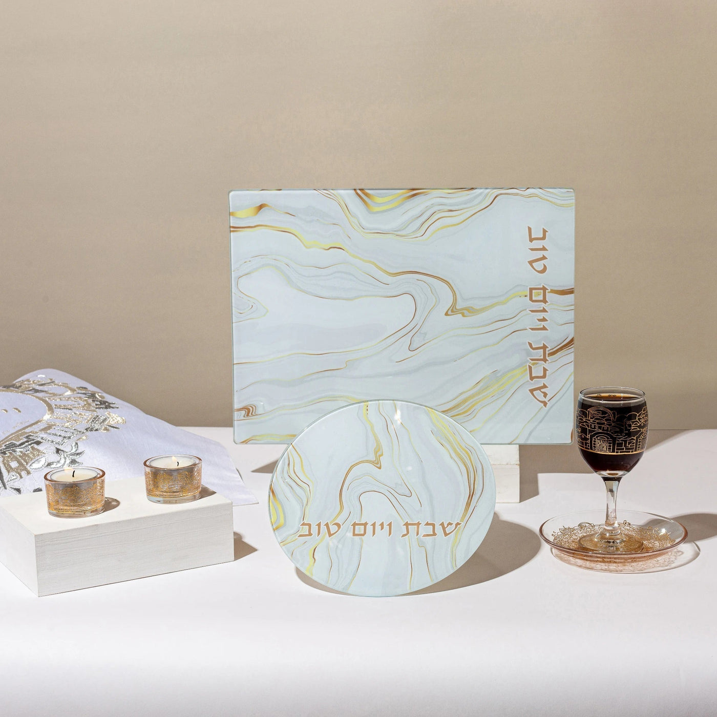 כוס קידוש יוקרתית מזכוכית על רקע ירושלים - מודל Glass & Gold (Copy) 