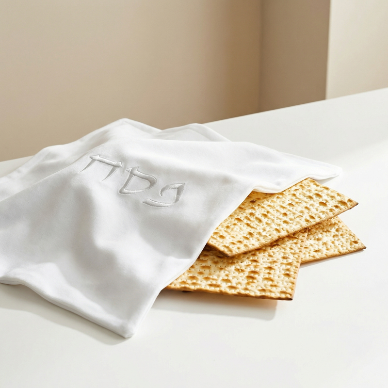 כיסוי מצה מקטיפה לבנה עם שלושה תאים למצות ורקמה עדינה – Passover Pearl (Copy) 