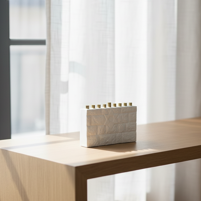 חנוכיית בטון לבנה, מינימליסטית ומלאת נוכחות – דגם COTEL 