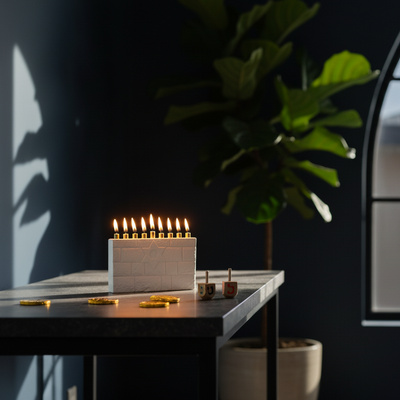 חנוכיית בטון לבנה, מינימליסטית ומלאת נוכחות – דגם COTEL 