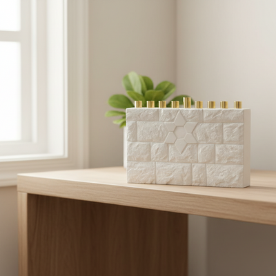 חנוכיית בטון לבנה, מינימליסטית ומלאת נוכחות – דגם COTEL 