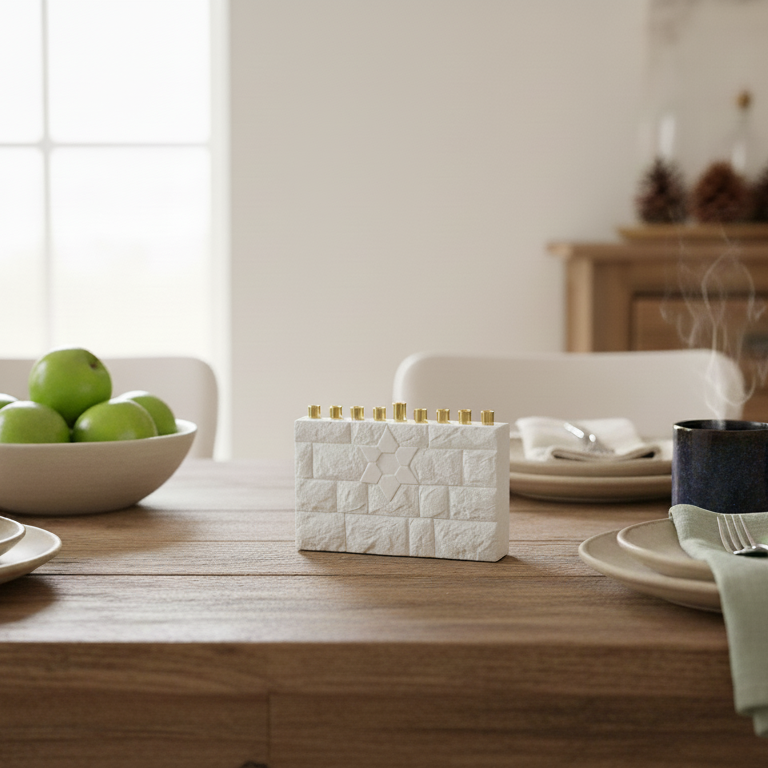 חנוכיית בטון לבנה, מינימליסטית ומלאת נוכחות – דגם COTEL 