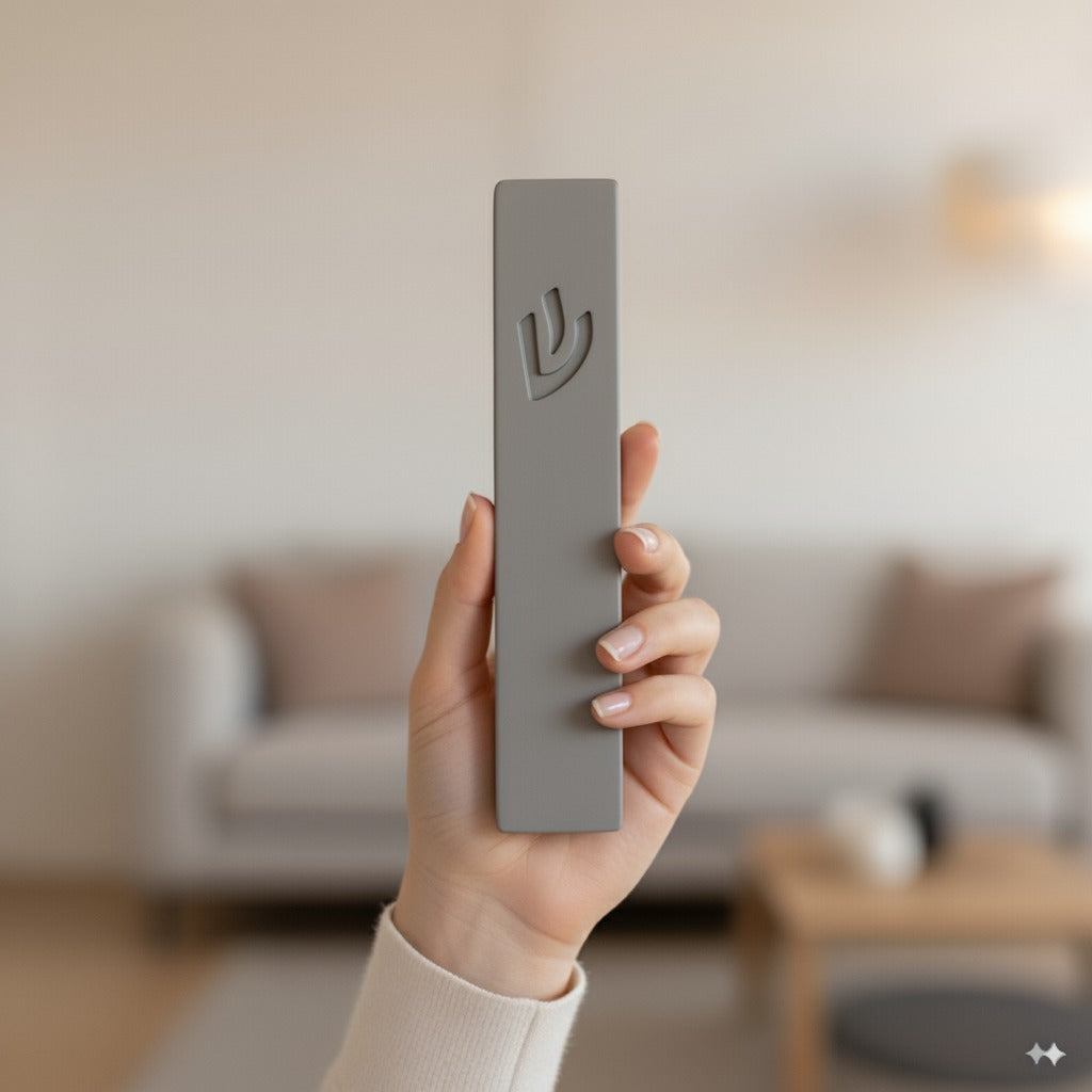 בית מזוזה מודרני משיש עשיר בצבעים אלגנטיים - דגם Street  מידה XL - אורך 18 ס"מ (מתאים לקלף 15 ס"מ) / אפור ב