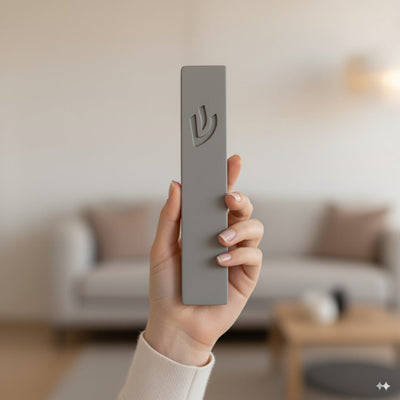 בית מזוזה מודרני משיש עשיר בצבעים אלגנטיים - דגם Street  מידה XL - אורך 18 ס"מ (מתאים לקלף 15 ס"מ) / אפור ב