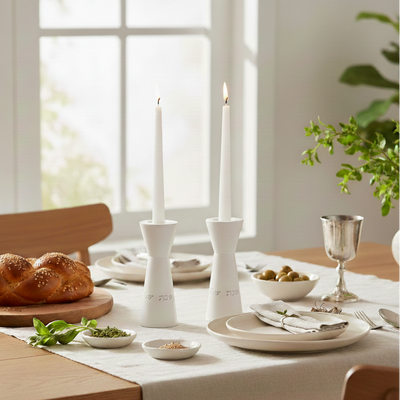 זוג פמוטים לשבת מבטון נקי בגוונים קלאסיים - דגם Aura 