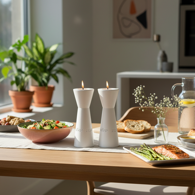 פמוטים מעוצבים לשבת ולחג בגוונים טבעיים – דגם Aura 