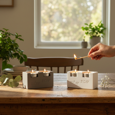 סט פמוטים לשבת בעיצוב מודרני – דגם Cube  לבן