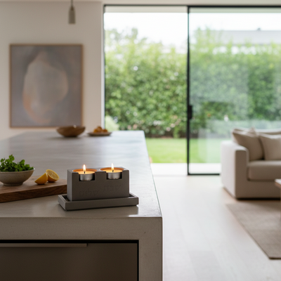 פמוטים יוקרתיים ומודרניים מבטון טבעי – דגם Cube 