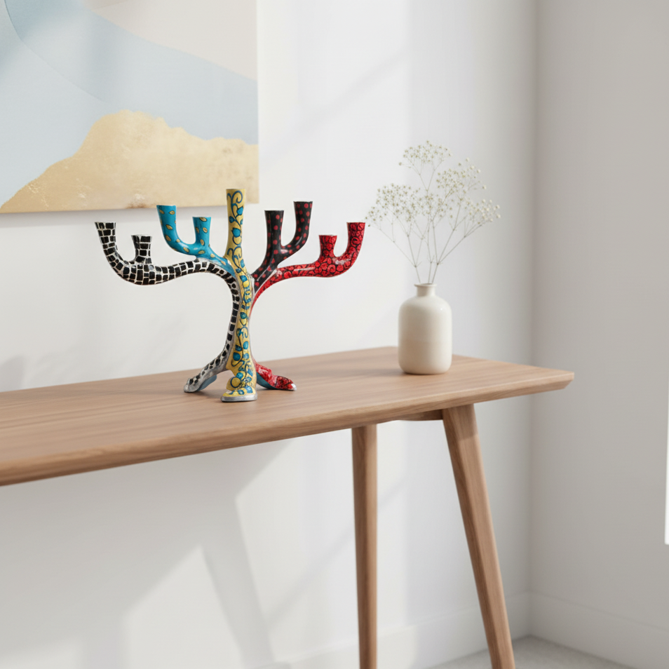 חנוכיה מעוצבת וצבעונית צבועה בעבודת יד - דגם Safari Style  זברה