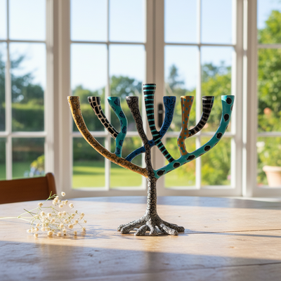 חנוכיות מעוצבות מאלומיניום יצוק צבוע באמייל עבודת יד - דגם The Wild Tree 