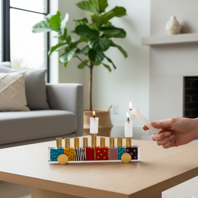 חנוכיות רכבת לילדים בצבע אמייל בעבודת יד - דגם Kids Favorite 