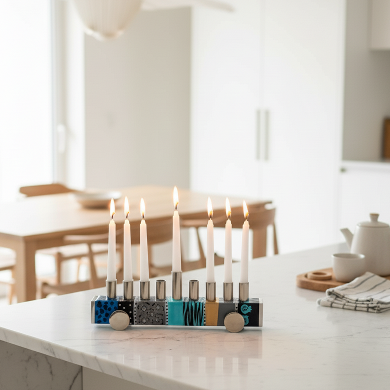 חנוכיות רכבת לילדים בצבע אמייל בעבודת יד - דגם Kids Favorite 