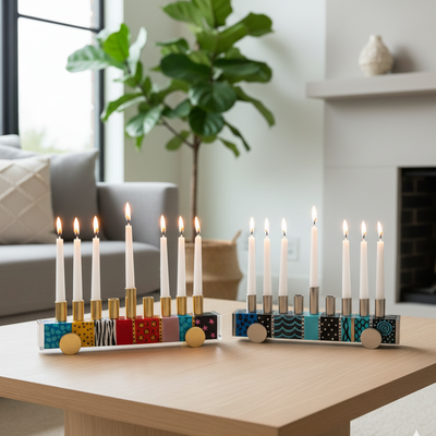 חנוכייה לילדים בעיצוב מודרני בצבעי אמייל עבודת יד - דגם Kids Favorite 