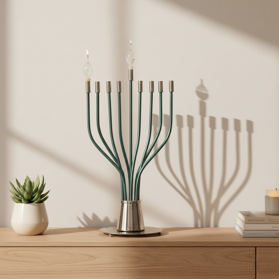 חנוכיה ענקית בעיצוב יוקרתי מניקל וציפוי זהב - דגם The Holy Spirit 