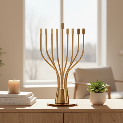 חנוכיה ענקית ויוקרתית מניקל וציפוי זהב - דגם The Holy Spirit 