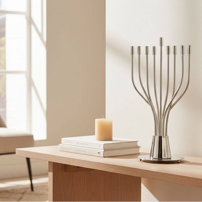 חנוכיה ענקית ויוקרתית מניקל וציפוי זהב - דגם The Holy Spirit 