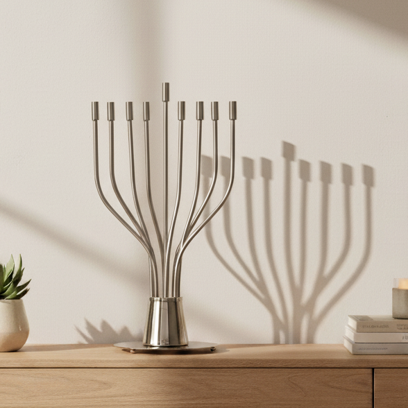 חנוכיה ענקית בעיצוב יוקרתי מניקל וציפוי זהב - דגם The Holy Spirit 