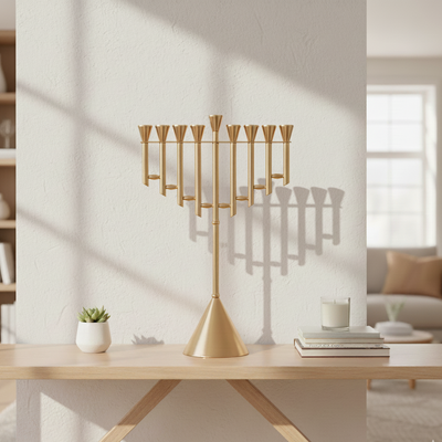 חנוכייה מיוחדת ויוקרתית בעיצוב מרהיב מניקל וציפוי זהב -דגם Stairway To Heaven  זהב