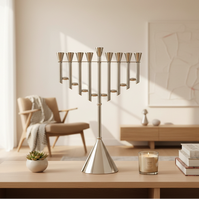 חנוכייה מיוחדת ויוקרתית בעיצוב מרהיב מניקל וציפוי זהב -דגם Stairway To Heaven 