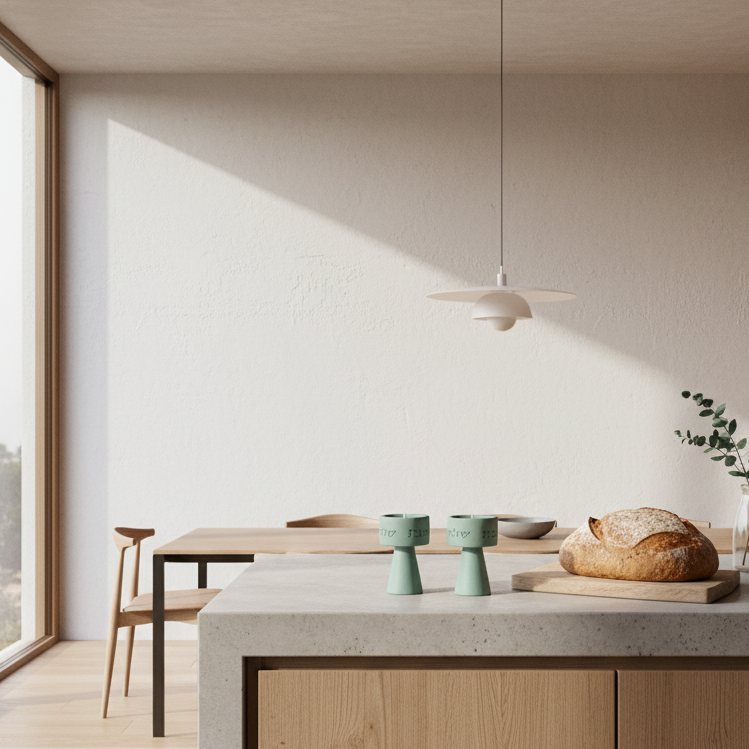 סט פמוטי שבת מודרניים מבטון לבן – דגם Solura 