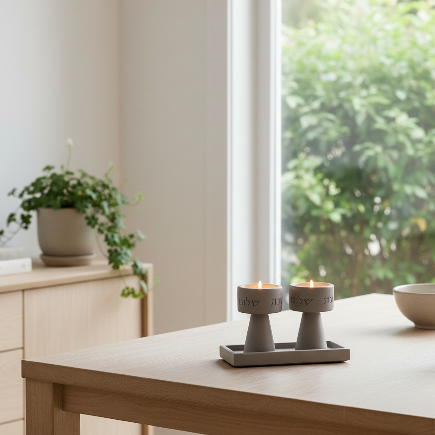 סט פמוטי שבת מודרניים מבטון לבן – דגם Solura 