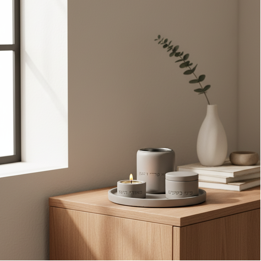 סט הבדלה אלגנטי ויוקרתי מבטון נקי - דגם Luxe 