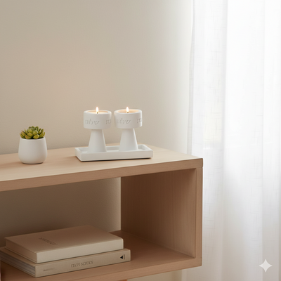 סט קלאסי של פמוטי שבת ומגש בטון מעוצב- דגם Timeless Glow 