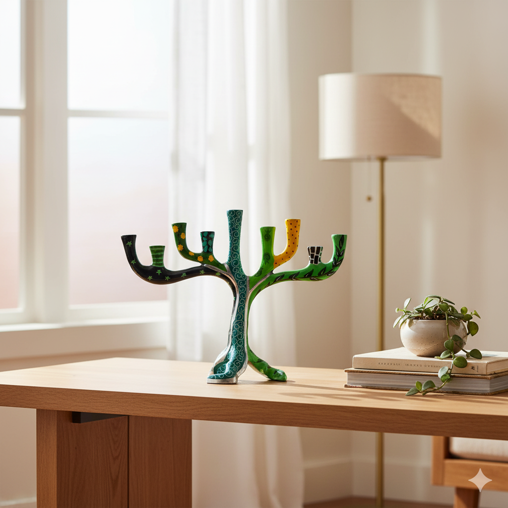 חנוכיה מעוצבת וצבעונית צבועה בעבודת יד - דגם Safari Style 