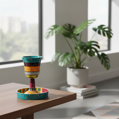 גביע קידוש יוקרתית וצבעונית עם תחתית – אלומיניום בעבודת יד בציפוי אמייל – דגם Premium Curved 