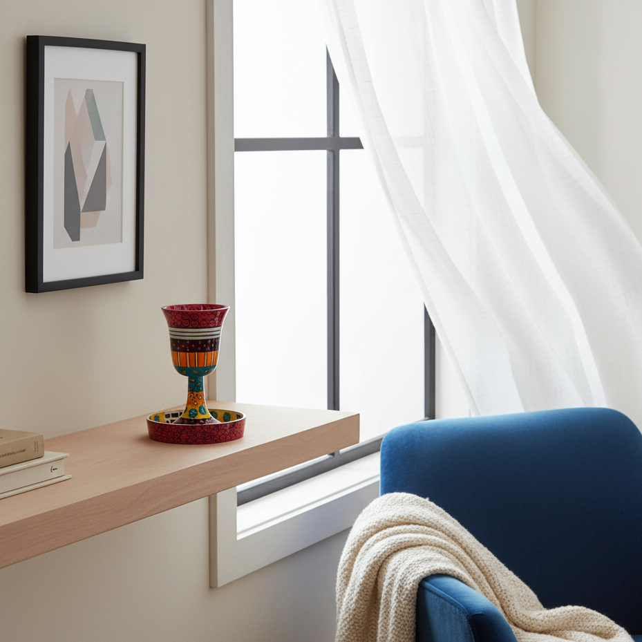 גביע קידוש לאירוח מושלם – בעבודת יד עם תחתית מאלומיניום צבוע באמייל – דגם Premium Curved 