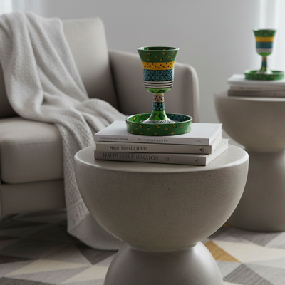 גביע קידוש יוקרתי ומודרני בעיצוב מיוחד – עבודת יד בצבעי אמייל על אלומיניום יצוק כולל תחתית – דגם Premium Curved 