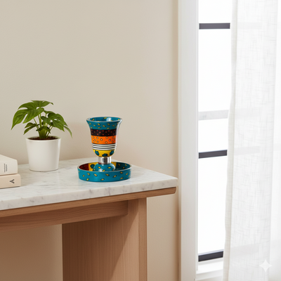 גביע קידוש יוקרתי ומודרני בעיצוב מיוחד – עבודת יד בצבעי אמייל על אלומיניום יצוק כולל תחתית – דגם Premium Curved 