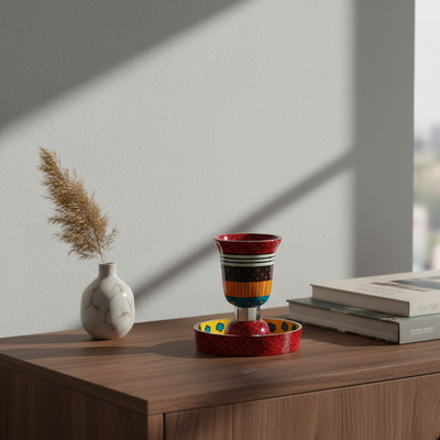 סט גביע קידוש חגיגי עם תחתית תואמת – יציקת אלומיניום בצביעה ידנית מרהיבה – דגם Premium Curved 