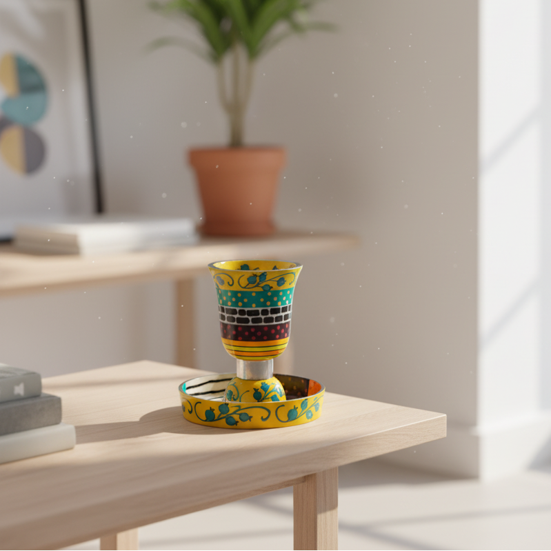 גביע קידוש יוקרתי ומודרני בעיצוב מיוחד – עבודת יד בצבעי אמייל על אלומיניום יצוק כולל תחתית – דגם Premium Curved 