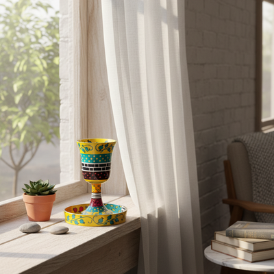 גביע קידוש יוקרתי ומודרני בעיצוב מיוחד – עבודת יד בצבעי אמייל על אלומיניום יצוק כולל תחתית – דגם Premium Curved 