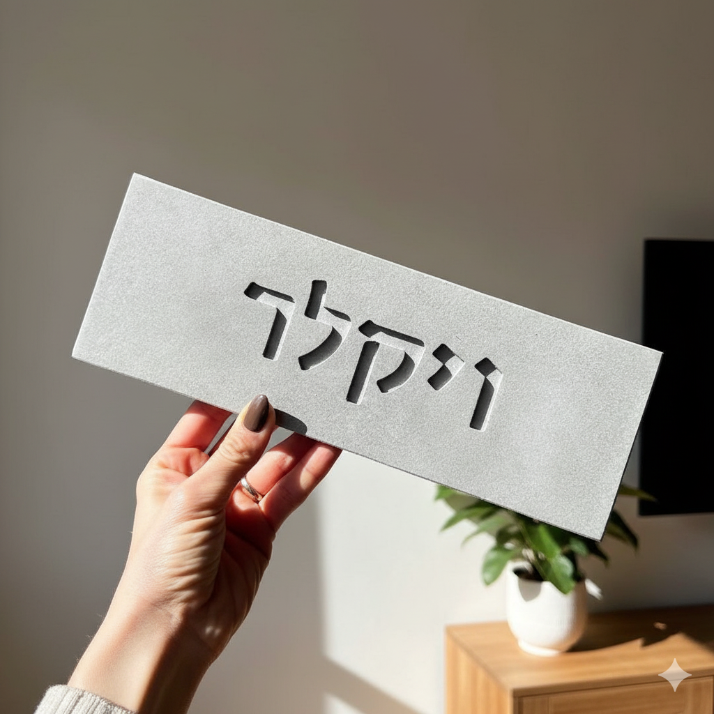 שלט מעוצב לבית עם שמות מבטון בצבע אפור כהה עם חריטה - דגם Concrete Chic 