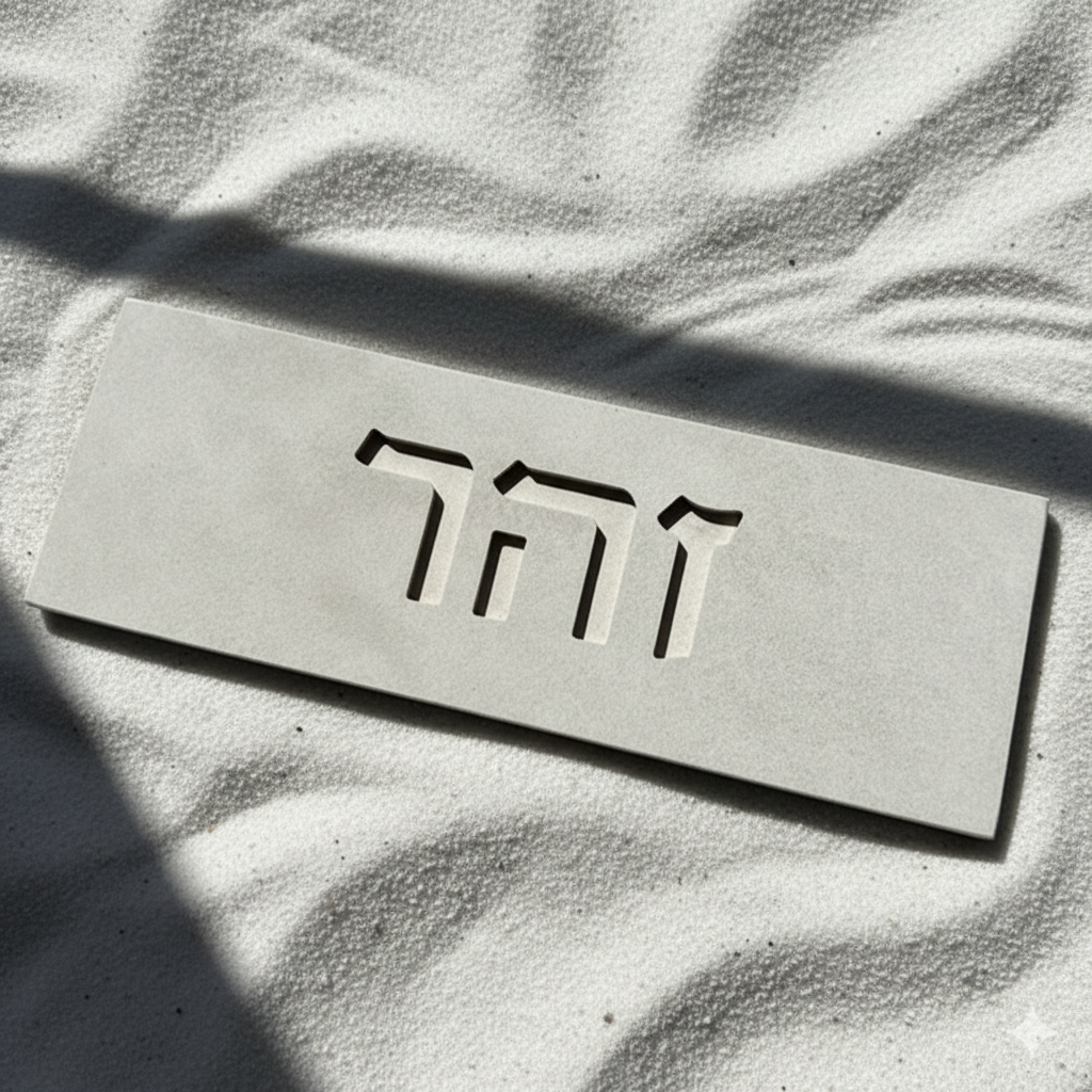 שלט כניסה בעיצוב אישי מבטון נקי בצבע בז עם חריטה - דגם Sandy 