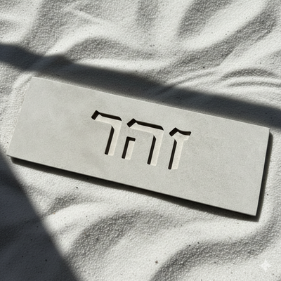 שלט כניסה בעיצוב אישי מבטון נקי בצבע בז עם חריטה - דגם Sandy 