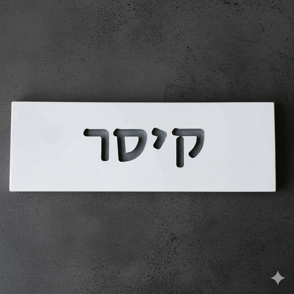 שלט בעיצוב אישי לדלת עם שמות לחריטה מבטון בצבע לבן נקי - דגם Snow 