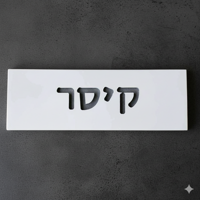 שלט בעיצוב אישי לדלת עם שמות לחריטה מבטון בצבע לבן נקי - דגם Snow 