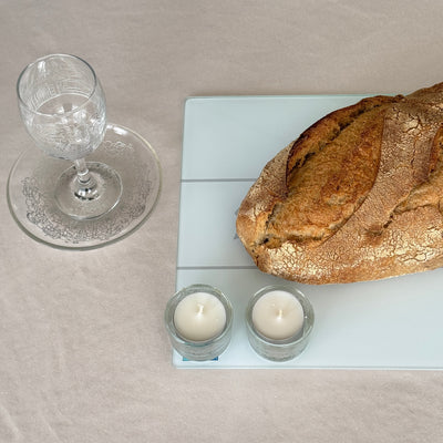 כוס קידוש יוקרתית מזכוכית על רקע ירושלים - מודל Glass & Gold 