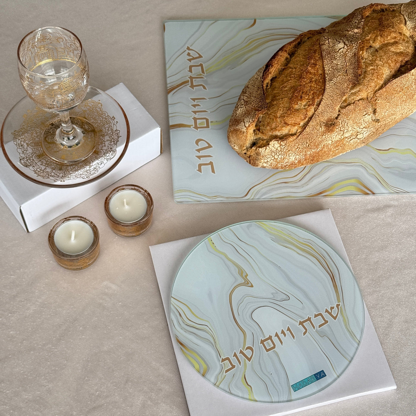 תחתית סיר מזכוכית מחוסמת בעבודת יד | עיצוב שיש עם נגיעות זהב לבן | Golden Marble 